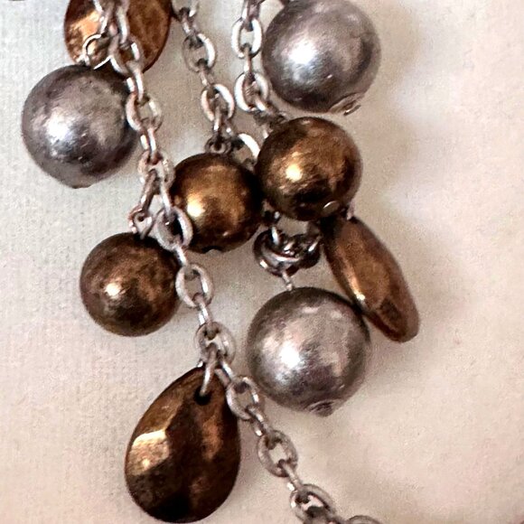 Ruby Rd Long Beaded Necklace Gold Silver Color Beads 35" Silver Tone Chain - Picture 2 of 7